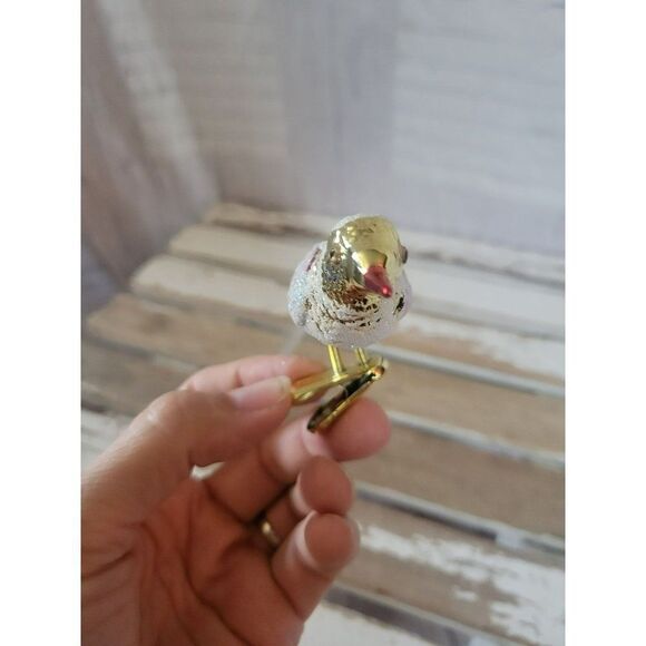 Red Gold bird clip-on glass frosted glitter Xmas tree - Picture 3 of 7
